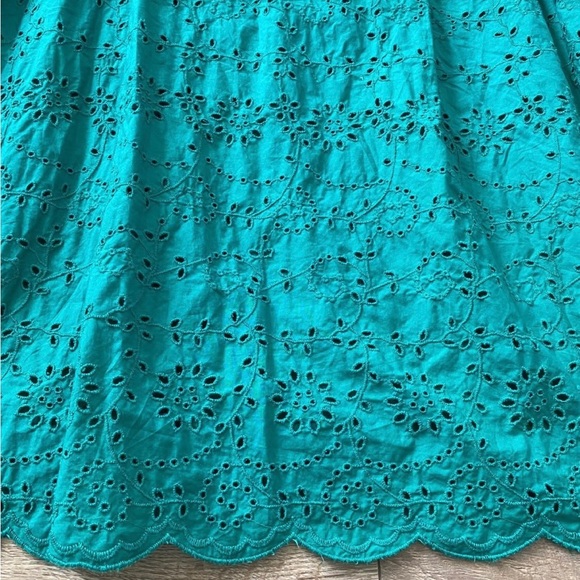 ZARA LARGE EMBROIDERED EYELET GREEN MIDI DRESS LARGE - Picture 7 of 8